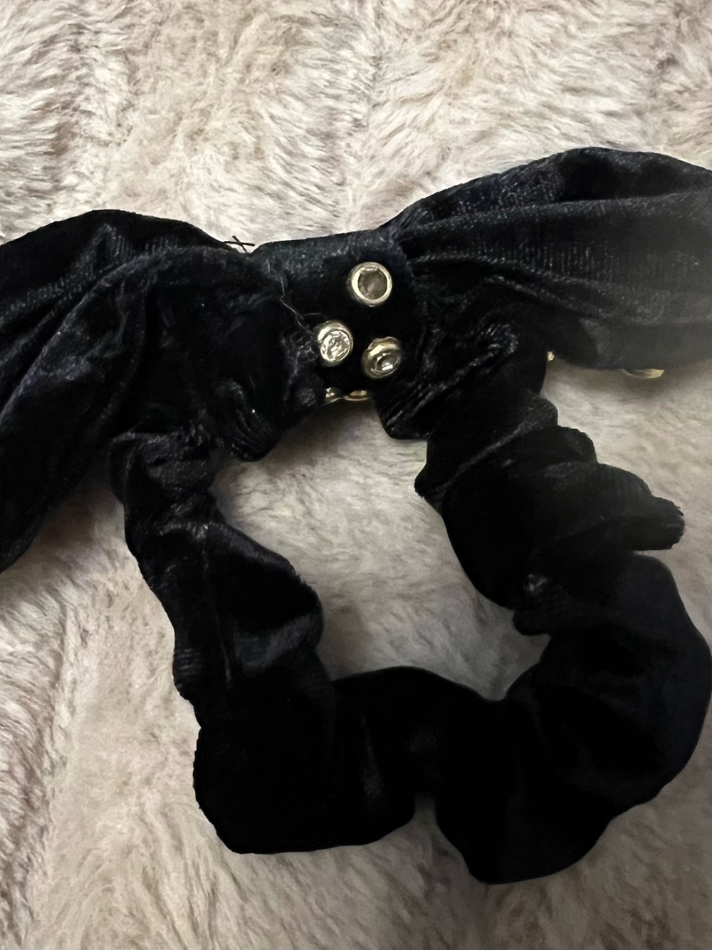 Lele Sadoughi Black Velvet Bow Scrunchie with Gold Button Accents
